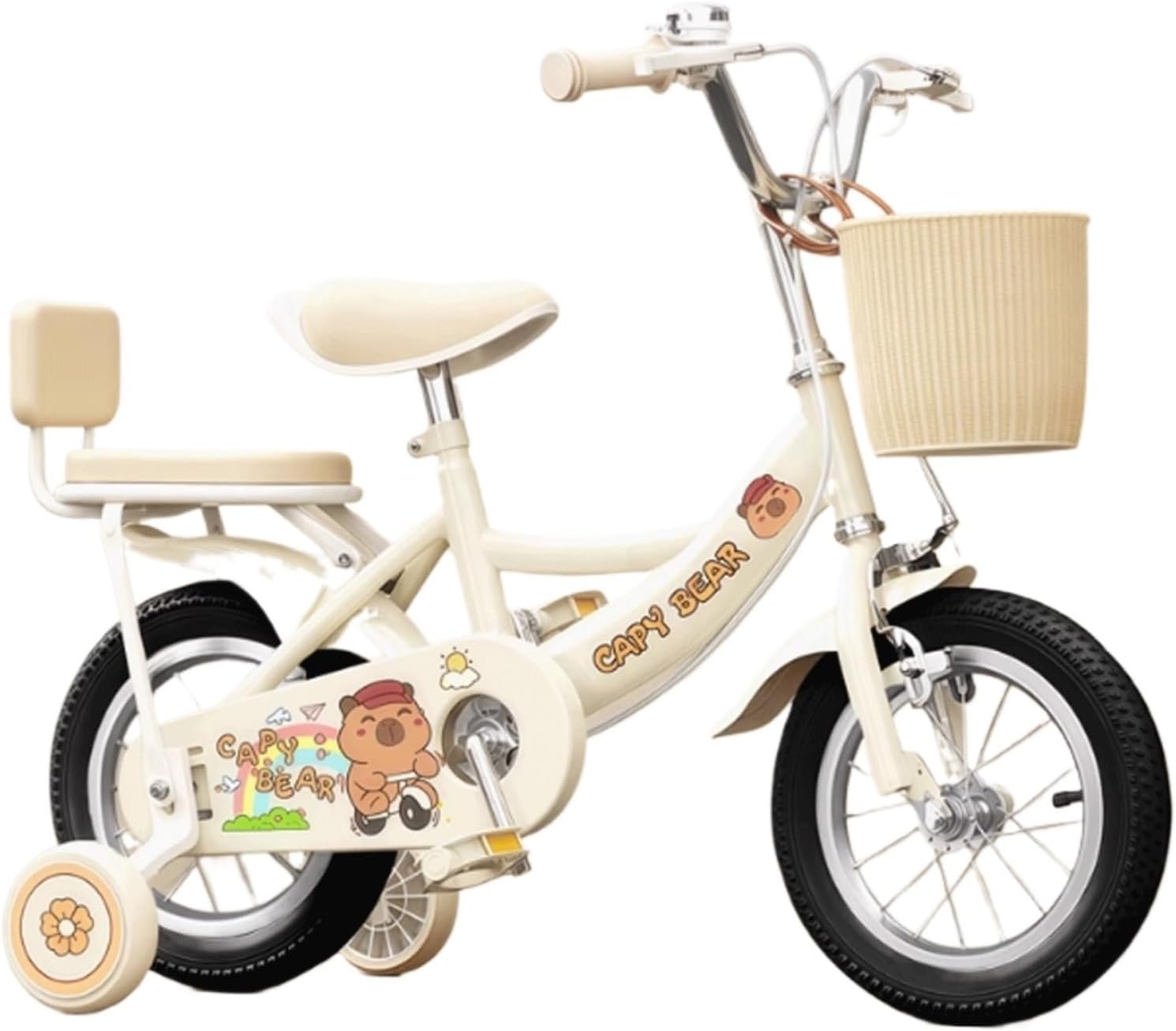 Wiggle cart Kids Bike Ages 2-12 Years 12-20 in Girls Bikes with Back Seat Basket Capybara Pattern Pedal Bicycle(18inch)