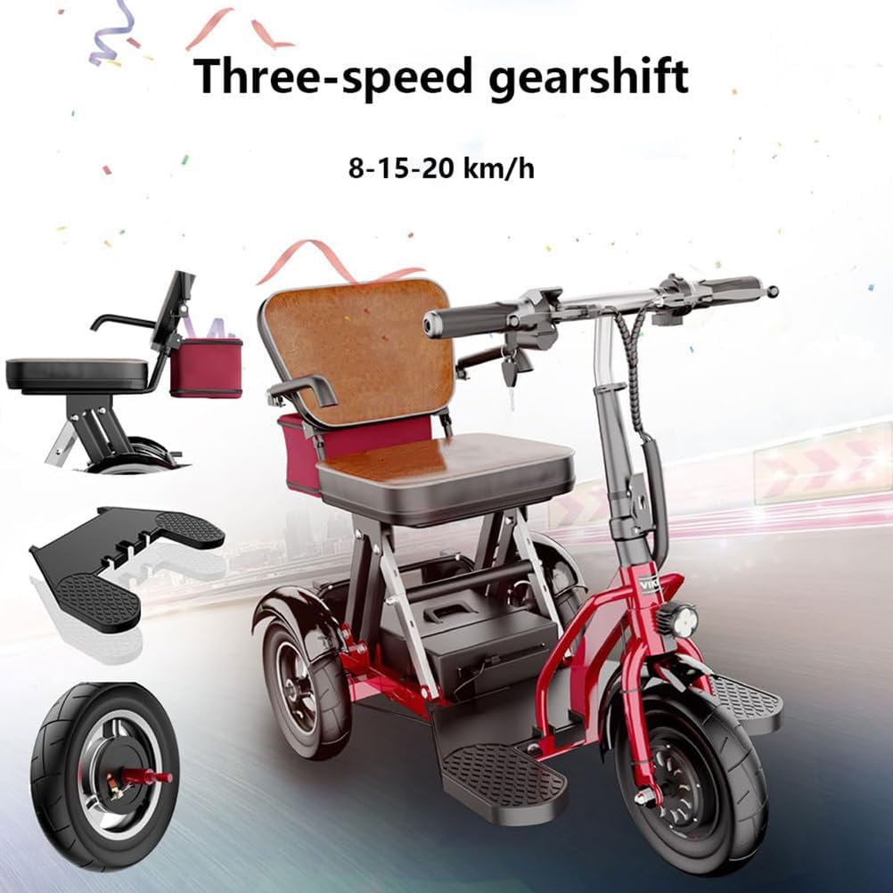 Luxury Electric Wheel Mobility Scooter Folding Mobility Scooter Lightweight Travel Mobility Scooter with Charger and Basket for Seniors Adults Handicapped Elderly Run Forward,12AH