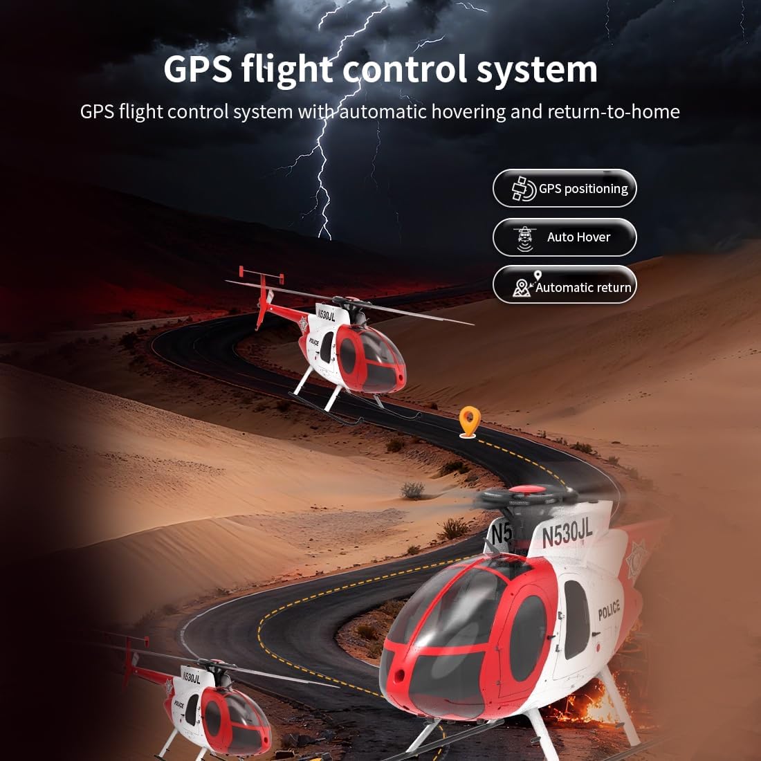 YUXIANG F119S MD500 Little Bird GPS RC Helicopter with LED Lights & Flybarless Rotor Head, 1/16 Scale 2.4G 9CH Brushless RC Helicopter with Optical Flow, Altitude Hold, One-Key Takeoff/Landing - RTF