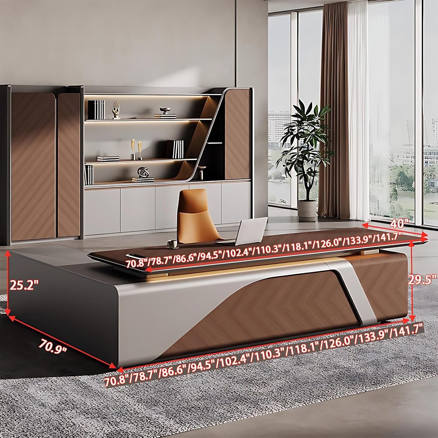 L Shaped Executive Desk - Modern Office Desk with Desktop Power Supply and Hidden Electrical Hole, Solid Wood Office Table with 4 Drawers (94.5IN)