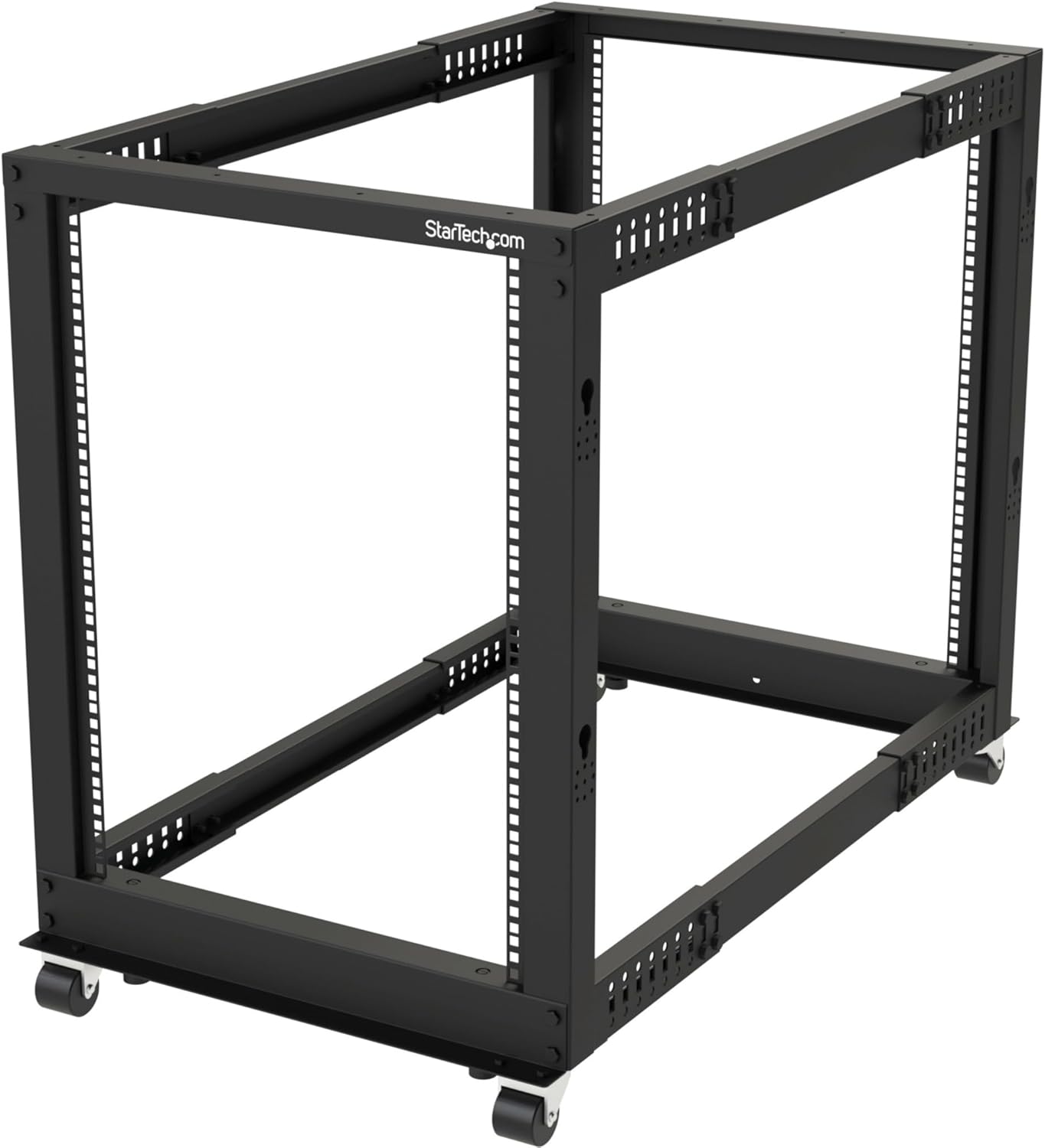 StarTech.com 4-Post 15U Mobile Open Frame Server Rack, 19in Network Rack with Wheels, Rolling Rack for Computer/AV/Data/IT Equipment - Casters, Leveling Feet or Floor Mounting (4POSTRACK15U)