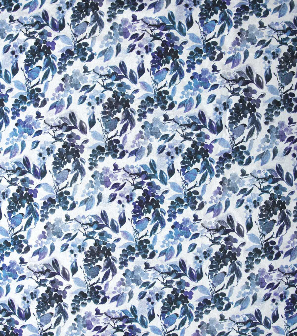 Blue Watercolor Leaves & Birds Quilt Cotton Fabric by Keepsake Calico