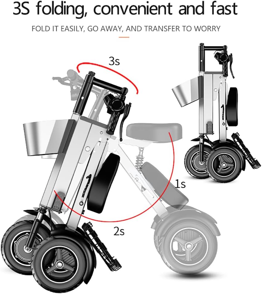 Foldable Mobility Scooter for Adults Small and Lightweight with Seat 3-Wheel Electric Scooter, Super Convenient Mobility Scooter Suitable for Commuting and Travel Can be Placed in Car Trunk