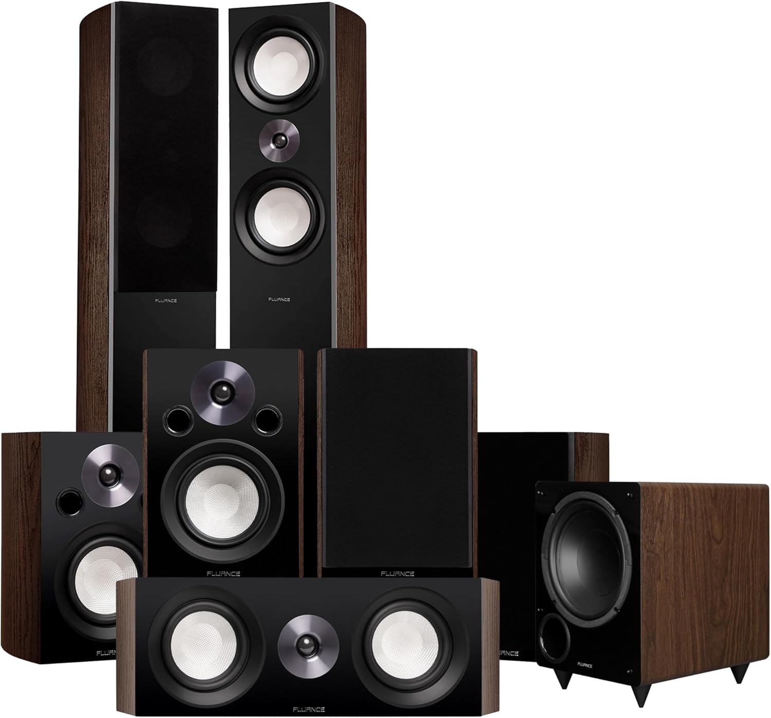Fluance Reference Surround Sound Home Theater 7.1 Channel Speaker System Including 3-Way Floorstanding Towers, Center Channel, Surrounds, Rear Surrounds and DB10 Subwoofer - Natural Walnut (X871WR)