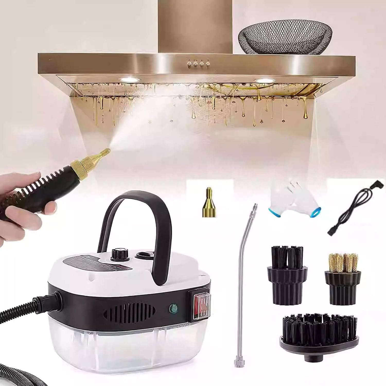 EnweMahi High Temperature Steam Cleaner, 3500W Portable Steam Cleaner for Home, with 1.2l Water Tank, Car Steam Cleaner, Air Conditioner, Kitchen, Range Hood White