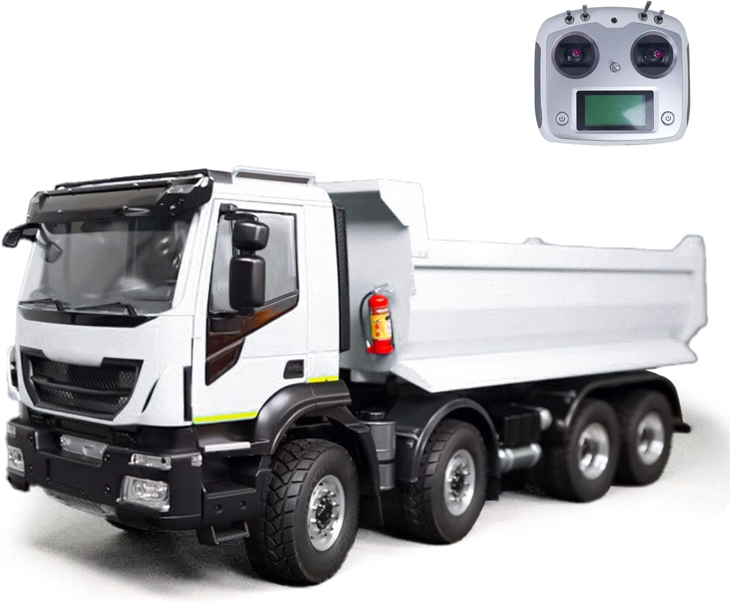 8X4 1/14 Hydraulic RC Tipper Car Metal 2-Speed Radio Control Dump Truck Model Hobby Grade Model(White)