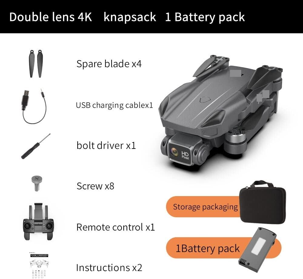 Foldable Drone Quadcopter GPS Drone with 4K Camera 5G WiFi FPV Mini Quadcopter Brushless Motor Flight 25 Min RC Helicopters Toys (Color : 2 Battery Bag Size : 1) (1 Battery Bag 1)