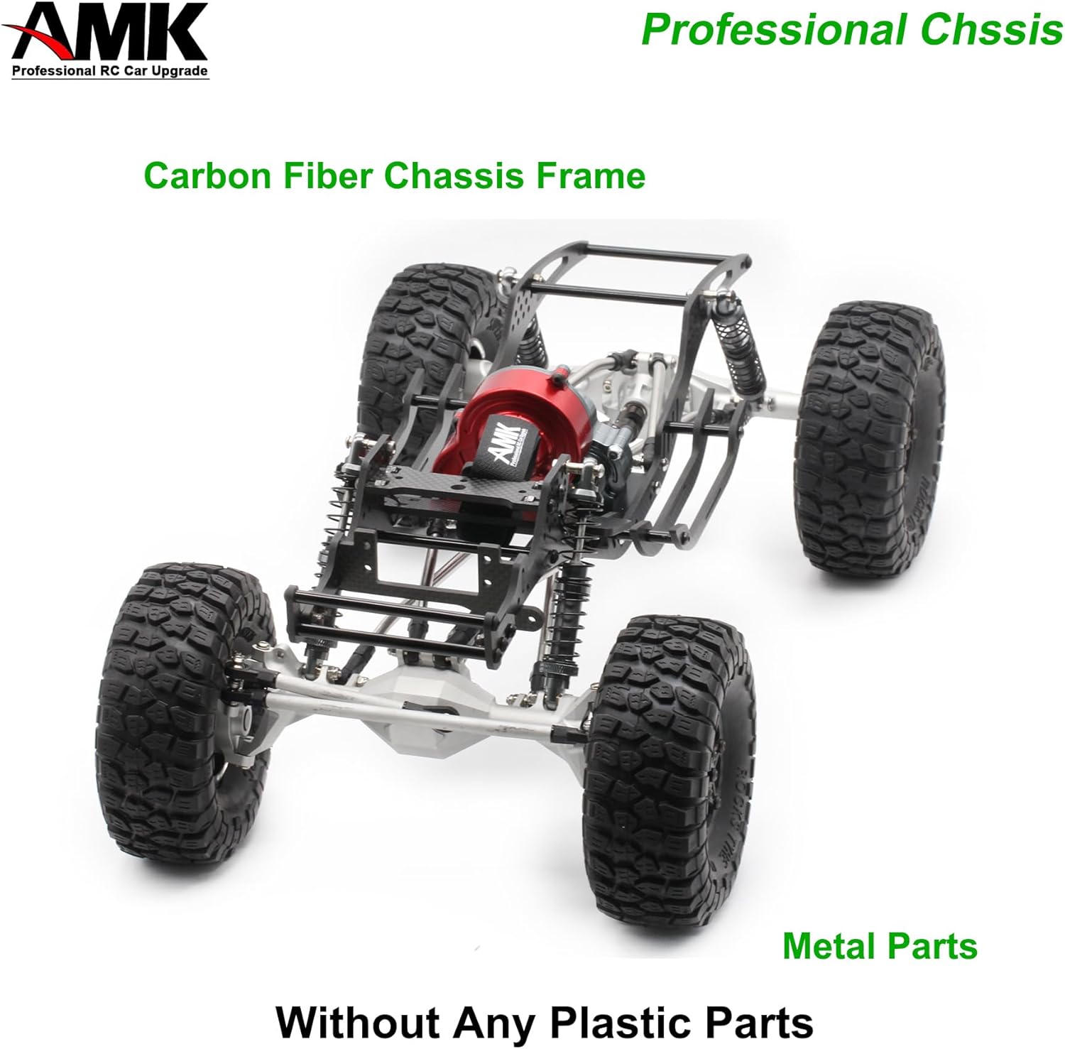 AMK 320mm Wheelbase 1/10 RC Chassis Frame Carbon Fiber LCG Crawlers Body with 1.9 Beadlock Wheels and Tires for Axial SCX10 Upgrades DIY Builder Kit (B)