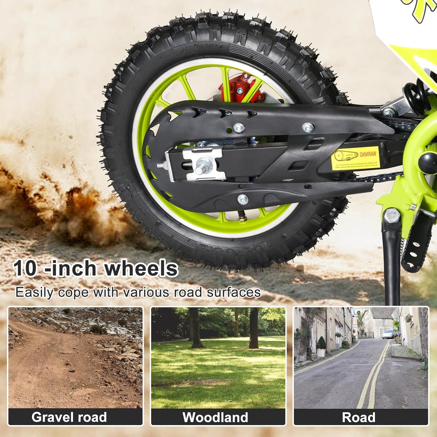 49cc Kids Dirt Bike, 2-Stroke Pocket Gas Motorbike, Off Road Gas Power Mini Pocket Motorcycle with Front Rear Disc Brakes, Mini Dirt Scooter Bike Pocket for Kids and Teens Green