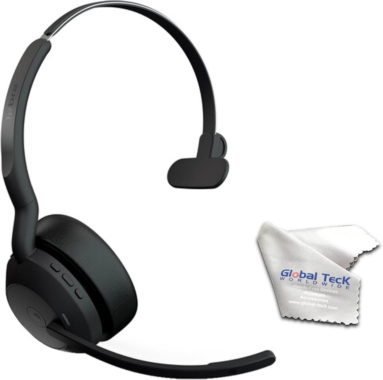 Jabra Evolve2 55 MS Mono Bluetooth Noise Cancelling Headset(Link380a) Compatible with Mac PC,Smartphones & Tablets - with GTW Microfiber Cloth and Global Teck Gold Support Plan