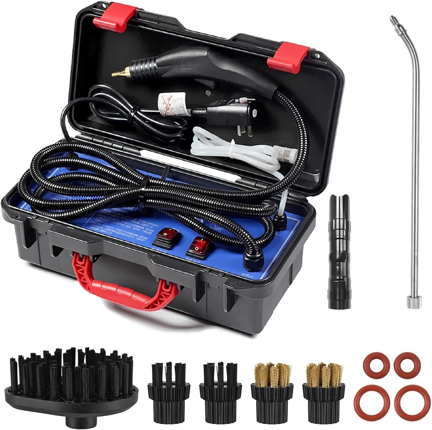 DOENUUB High Pressure Steam Cleaner, 3000W Handheld Steam Cleaning Machine, Dry Wet Adjustable, Automatic Pump Steamer Washer with 5 Brushes, for Kitchen Bathroom Car Furniture Floor