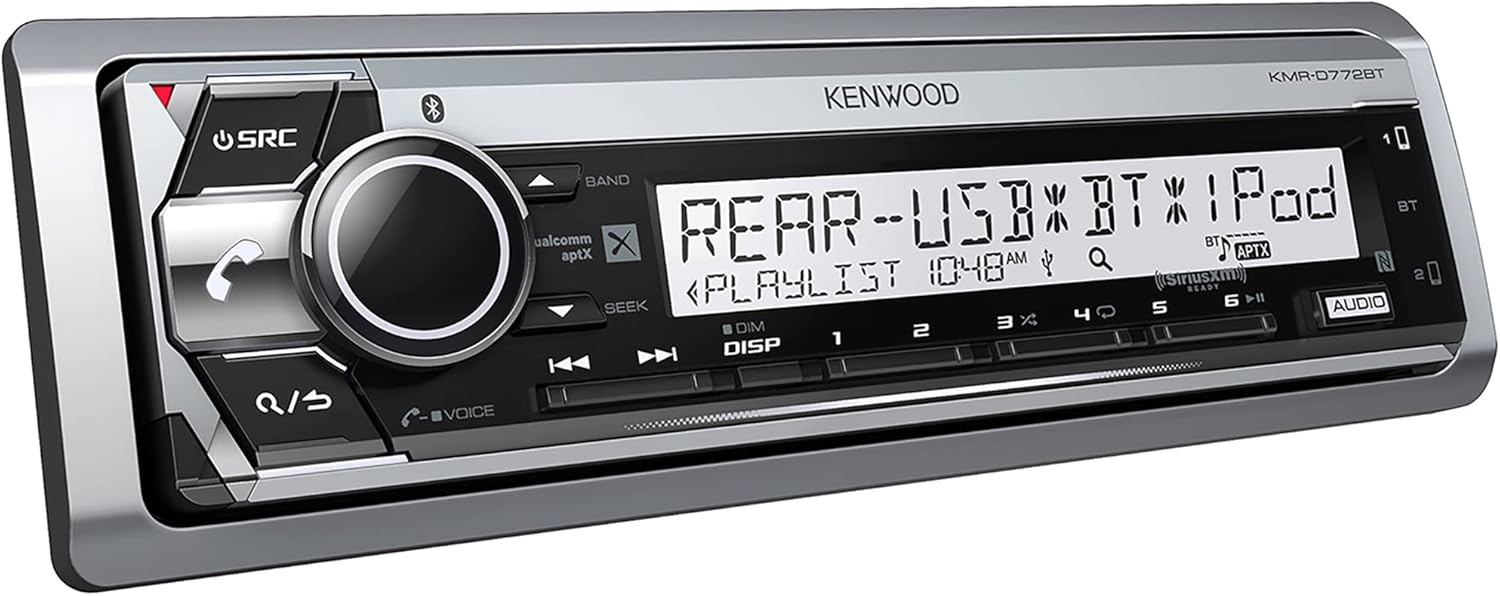 Kenwood KMRD772BT Single DIN Marine Audio USB AUX CD Bluetooth SiriusXM Ready Stereo Receiver