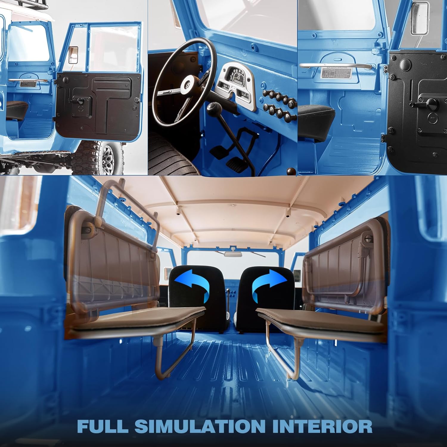 BEEZRC FMS 1/10 RC Crawler FJ40 Toyota Licensed RS 4WD 2.4G Model Rc Car Hobby 4x4 RC Rock Crawler Offroad RC Truck Remote Control Car with Transmitter for Adults (Blue) FMS11035RSBU