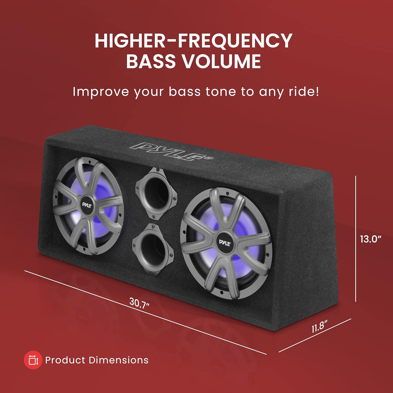 10'' Dual Bass Subwoofer Box System - 500-Watt Slim Mount Truck Audio Subwoofer Box, 4 Layer Dual Voice Coil, Rear Vented Design with Built-in Illuminating LED Lights - PLBAS102LE