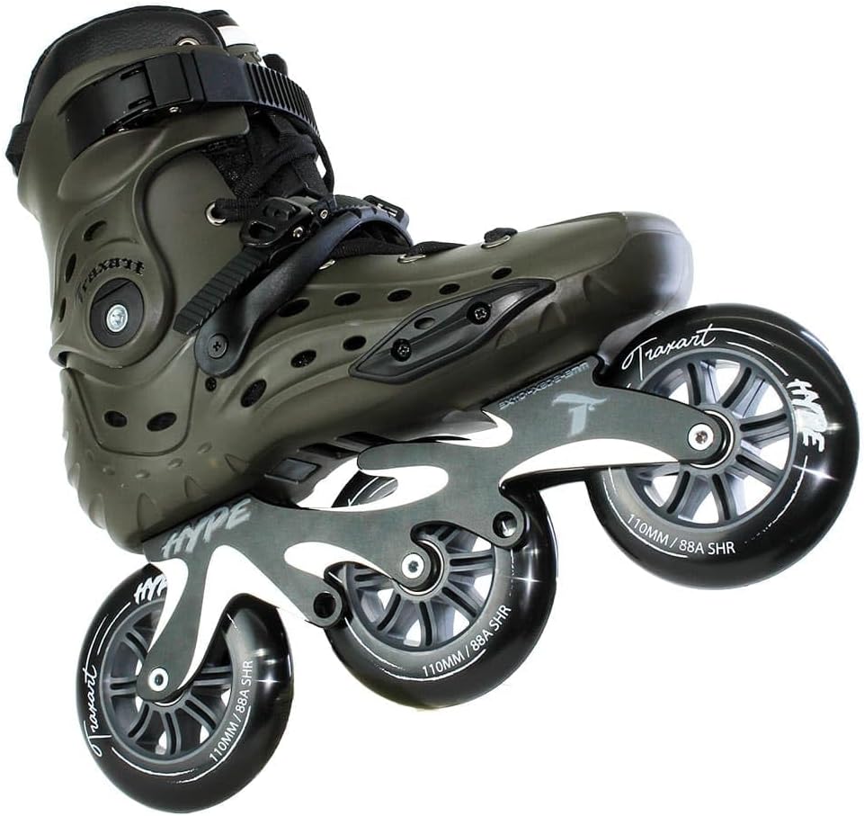 TRAXART Urban 3-Wheel Inline Skates – Hype Green Hardboot, CNC Aluminum Frame, 110mm Wheels, Chrome ABEC-9 Bearings for Men & Women