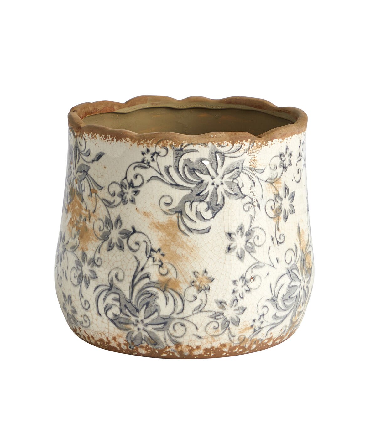 Nearly Natural 7 Tuscan Ceramic Gray Scroll Planter