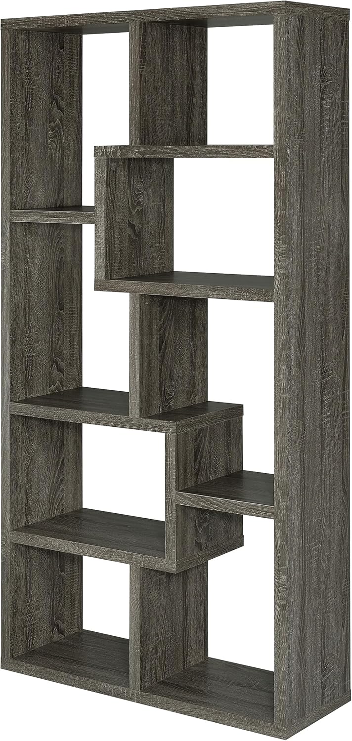 Coaster Home Furnishings - Theo - MDF and Engineered Veneer - 7-Shelf Geometric Bookcase with Transitional Style - Living Room and Home Office - 71-Inch - Weathered Gray - 800510