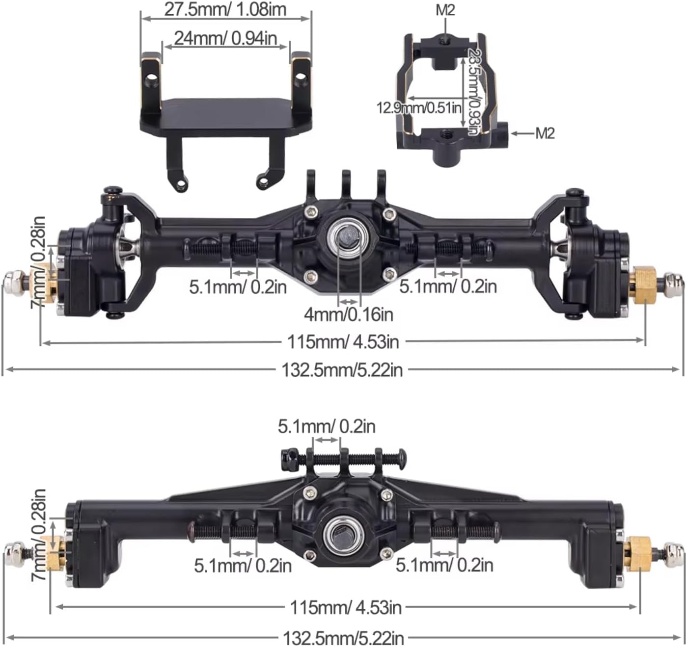for TRX4M 1/18 10mm Diamond CNC Brass Portal Axles with Lay Down Servo Mount Links RC Crawler Axle Upgrade Parts Accessory Replacement RC Car Upgrade Part