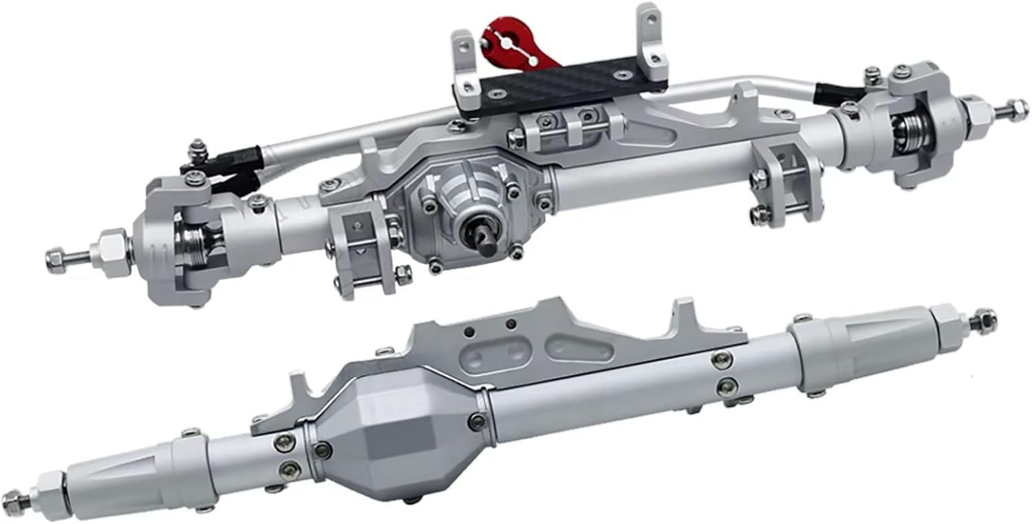 RC Axle Spare Parts For Axial For Wraith 90018 RR10 For Capra 1.9 For UTB 1/10 CNC Aluminum Front Rear Axle With Tie Rod Servo Mount RC Crawler Complete(Gray,1set)