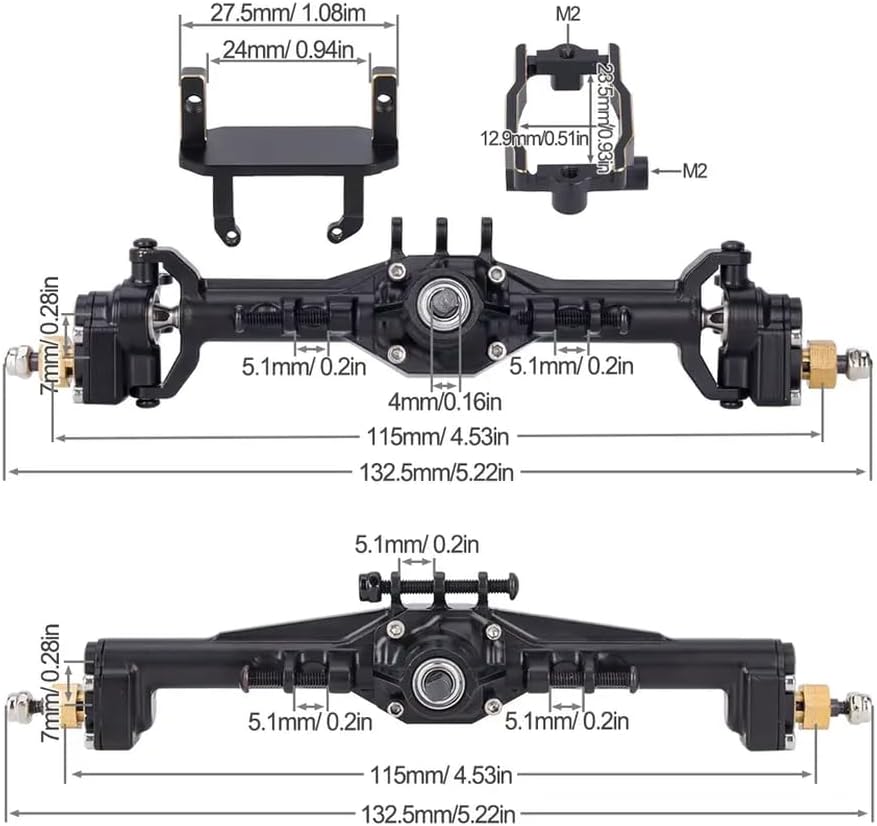 Brass CNC Widen Portal Axles +10mm with Lay Down Servo Mount and Links Compatible with 1/18 RC Crawler Cars Axle Upgrade Parts