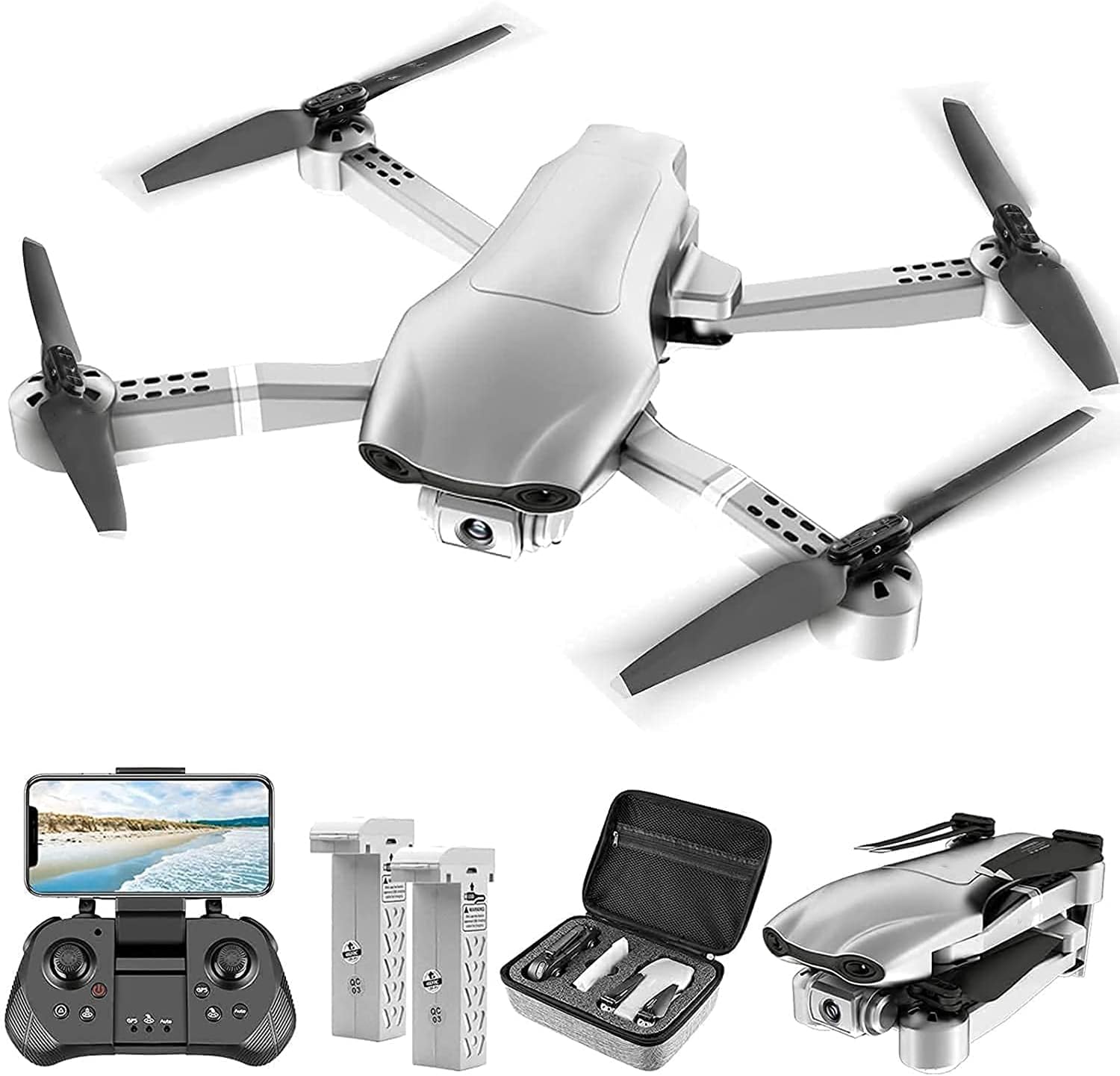 GPS Drone with 6K Camera for Adults 5 GHz FPV Live Video 2 Batteries and Carrying Case Foldable RC Quadcopter with 6K Auto Return Home GPS 4k