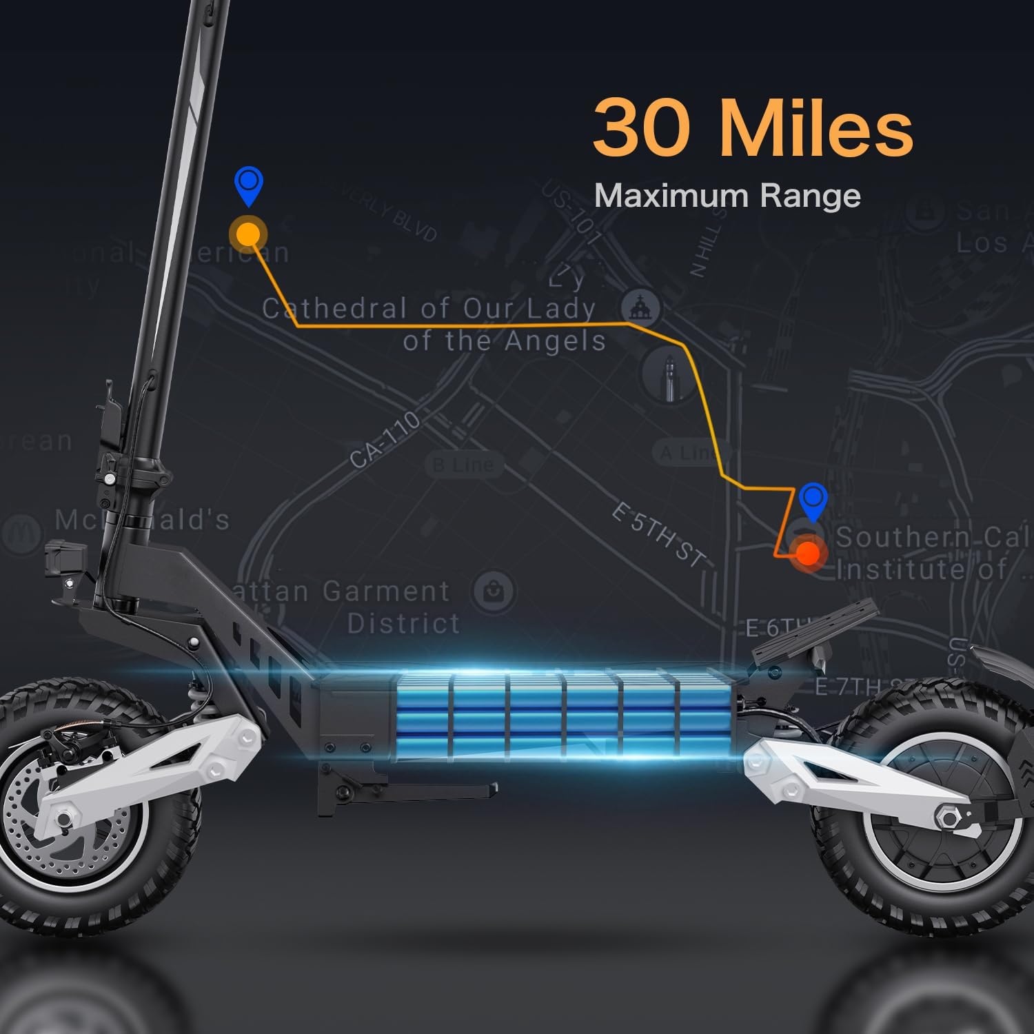 T10 Adult Electric Offroad Commuter Scooter - 30 MPH Fastest, 900W, 30-Mile Long Range, 11