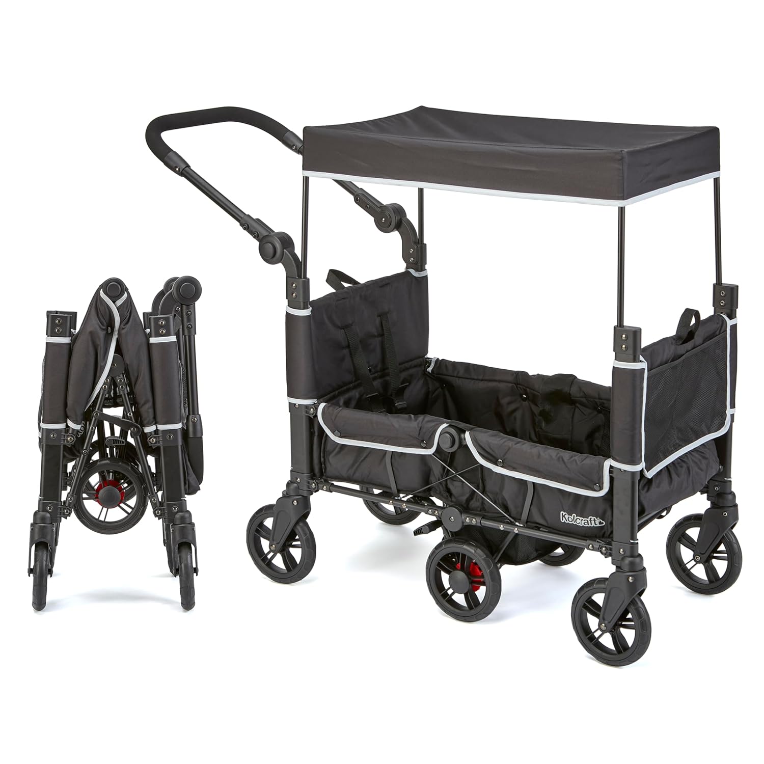 Kolcraft Cloud 360 Lightweight Double Baby Stroller Wagon for Two Kids Toddlers, Ultra Maneuverable Collapsible Cart with Deep Footwell, Storage Pockets Adjustable Handle Easy in and Out