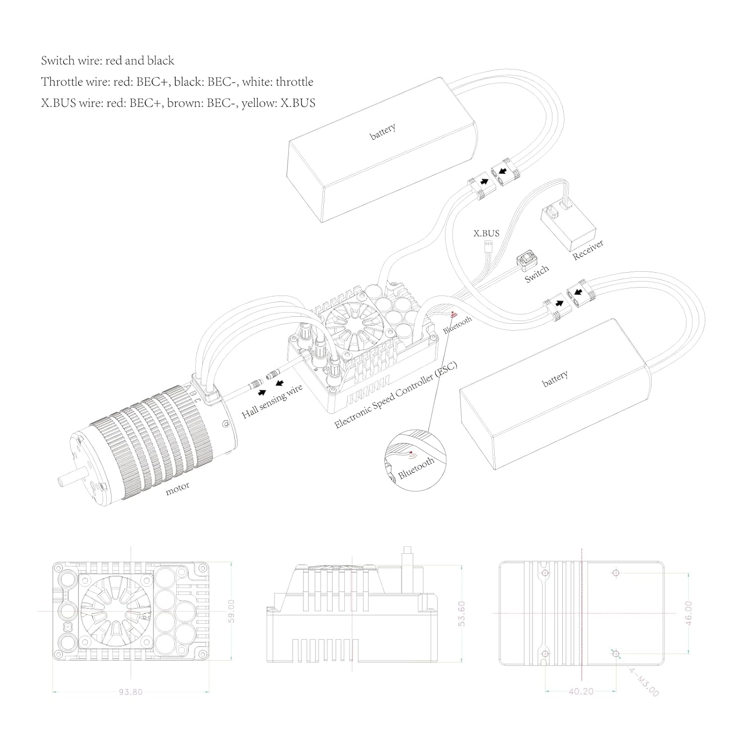 XC E5Pro APP Controls Sensored Brushless ESC for RC Car,6-12S Lipo,250A Continuous Current,8-25A、6.0/7.4/8.4V BEC,Applicable to 1/5、1/6 Off Road Truck Monster