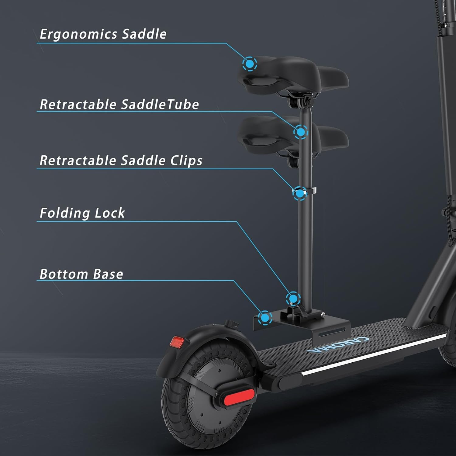 Caroma Electric Scooter with Seat Option,500/350W Motor Up to 25/20 Miles Range & 25/20 MPH Speed,9