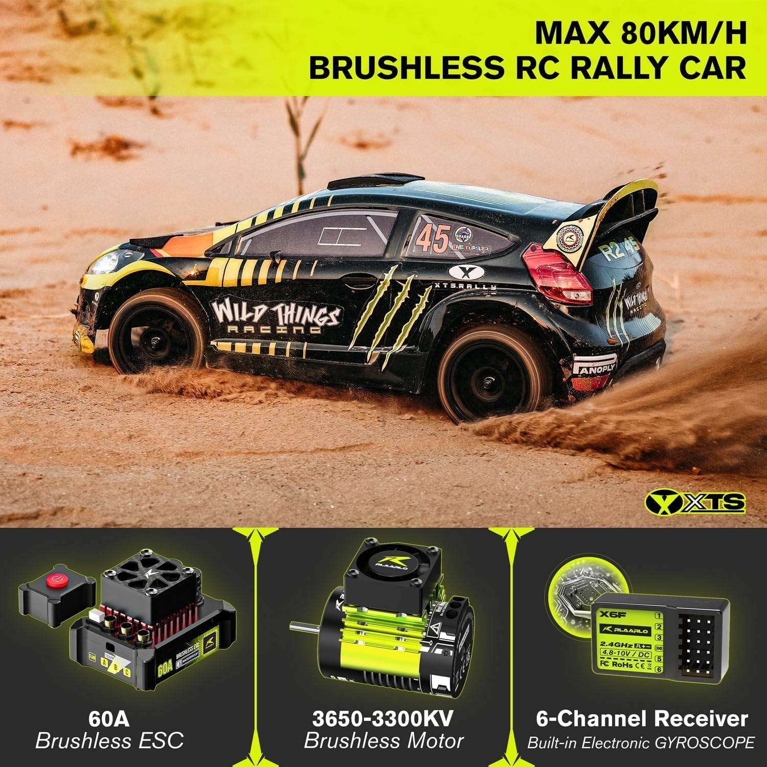 CROBOLL RLAARLO 1/10 Brushless Carbon Fiber RC Drift Cars for Adults with Gyro, Max 50 mph Fast RC Rally Car, 2.4Ghz All Terrain Remote Control Car 4x4 Hobby RTR RC Truck with 3S Battery
