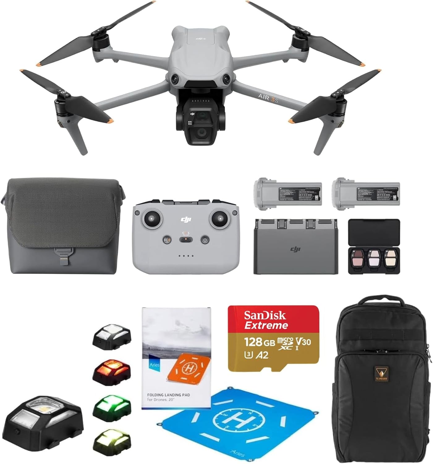 DJI Air 3S Fly More Combo (RC-N3 Remote Controller), Drone Wide-Angle & Medium Tele Camera for Adults, Omnidirectional Sensing & 3 Batteries for Extended Flight Time + Accessory Bundle (Fly More Combo (RC-N3))