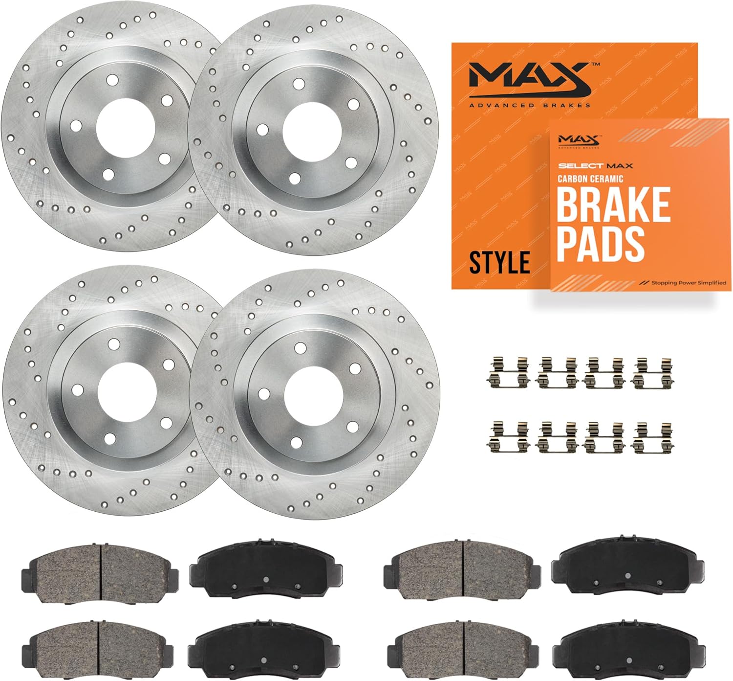 MAX Advanced Brakes - Brake Kit For 2010-2023 Toyota 4Runner| Carbon Ceramic Brake and Rotor Kit Front and Rear| Daily Performance Cross-Drilled Brake Rotors