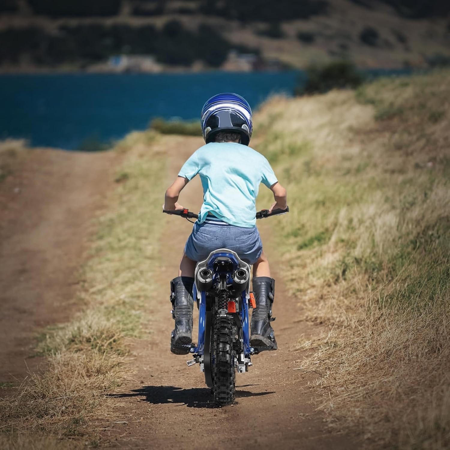 50cc Dirt Bike for Adults & Kids,2-Stroke Kids Dirt Bike Mini Bike Gas Powered Off Road Trail Bike Mini Pocket Motorcycle with Front Rear Disc Brakes Mini Dirt Scooter Bike Blue White