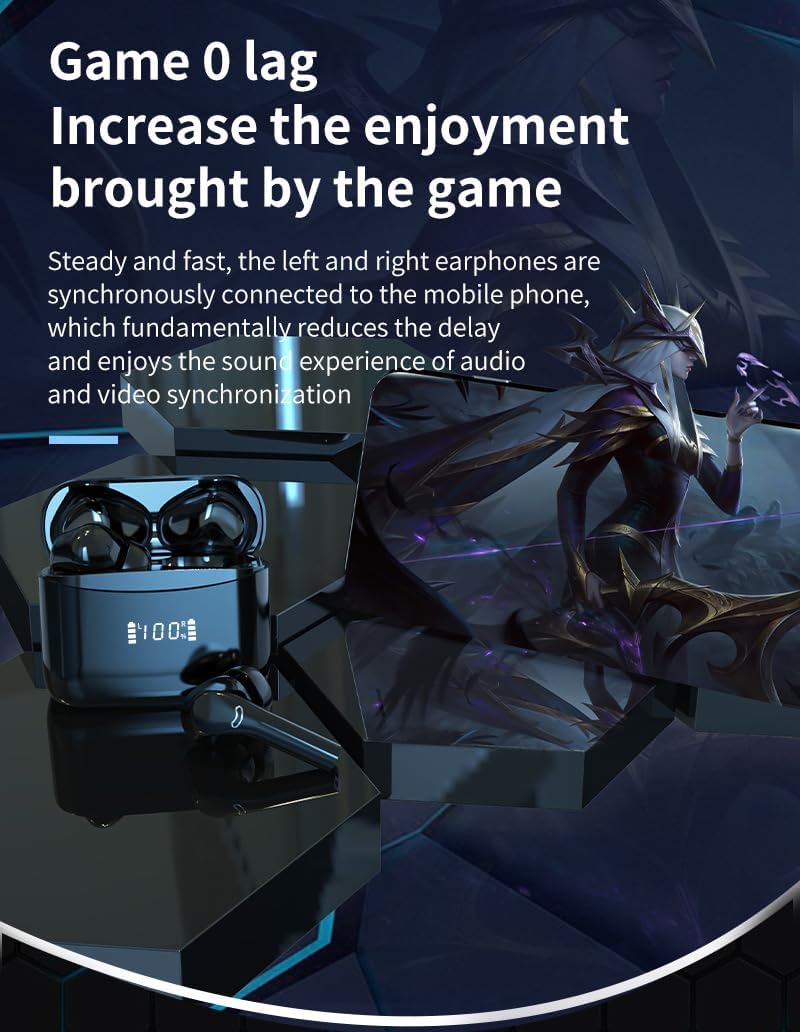 Wireless Bluetooth Headphones in Ear Bud Earphones with ENC Call Noise Reduction, HD Digital Display Charging Pod Sport Headset,Built-in Mic for TV Smart Phone Laptop Computer Sports,White