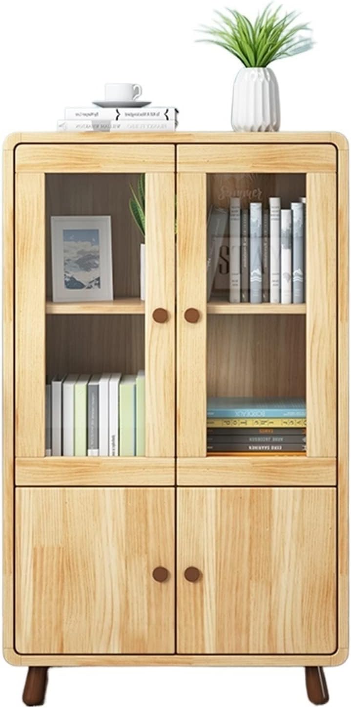 KIRANDY Solid Wood Bookcase with Glass Door, Children's Combination Storage Cabinet Bookshelf for Living Room Bedroom (Color : A 70x30x115cm)