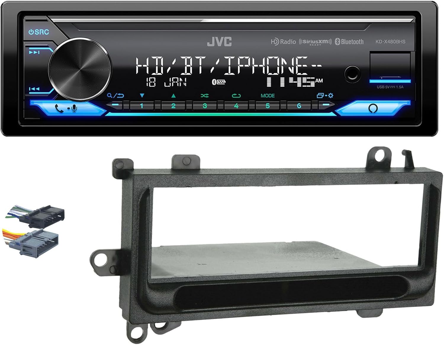 Audiosavings Bundle: JVC KD-X480BHS 1-Din Car Stereo Receiver w/Bluetooth/USB/XM Ready/Alexa/HD Radio Bundle with METRA 70-1817 CD Harness