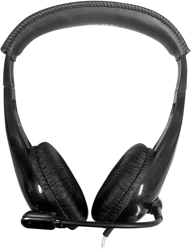 HamiltonBuhl Motiv8 Mid‑Sized Multimedia Headset – In‑Line Volume Control, Steel Gooseneck Microphone, 3.5mm Slim‑Barrel Plug, Leatherette Cushions, Dura‑Cord – Black Classroom Headset (50 Pack)