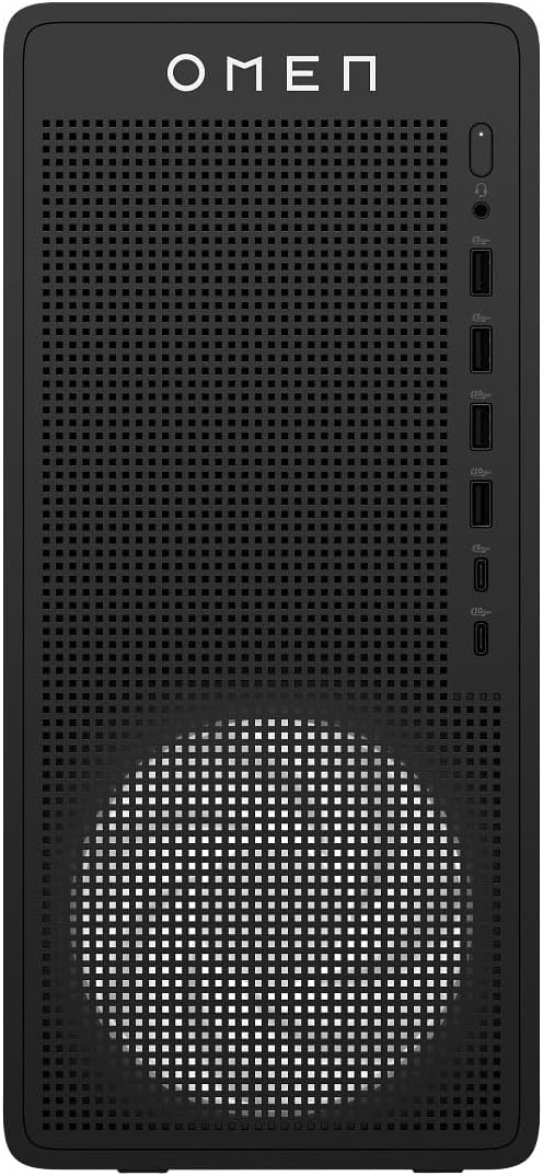 HP Omen 16L Gaming PC (RTX 5060 Ti 8GB, AMD Ryzen 5 8400F, 32GB DDR5 RAM, 2TB NVME PCIe SSD, RJ45, WiFi 6E + BT 5.3, USB-C, HDMI, Windows 11 Pro) Desktop Computer for Gamers w/RGB Accessories