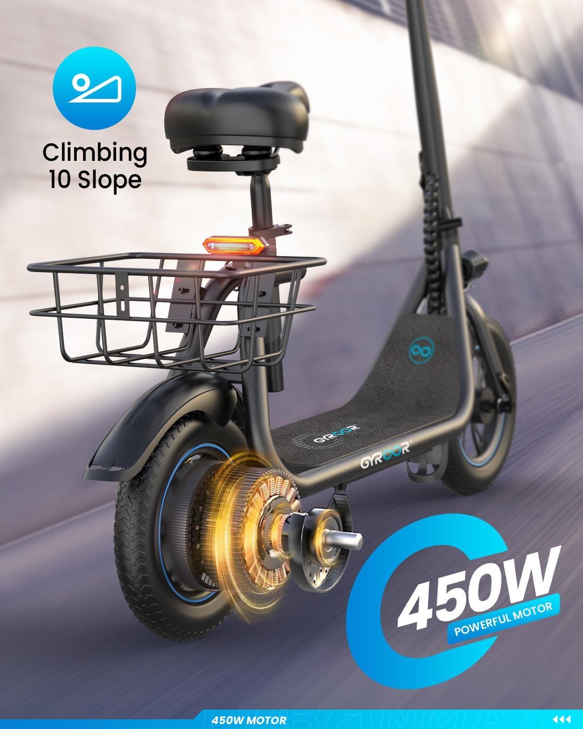 Gyroor Electric Scooter for Adults with Seat, 20/25 Miles Range 450W Motor up to 15.5/18.6 MPH Speed LCD Display, Electric Scooter with Basket