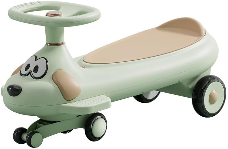 Wiggle Car with Music Lights Anti-Rollover Twist Car Swing Silent Flashing Wheels Durable(Green)