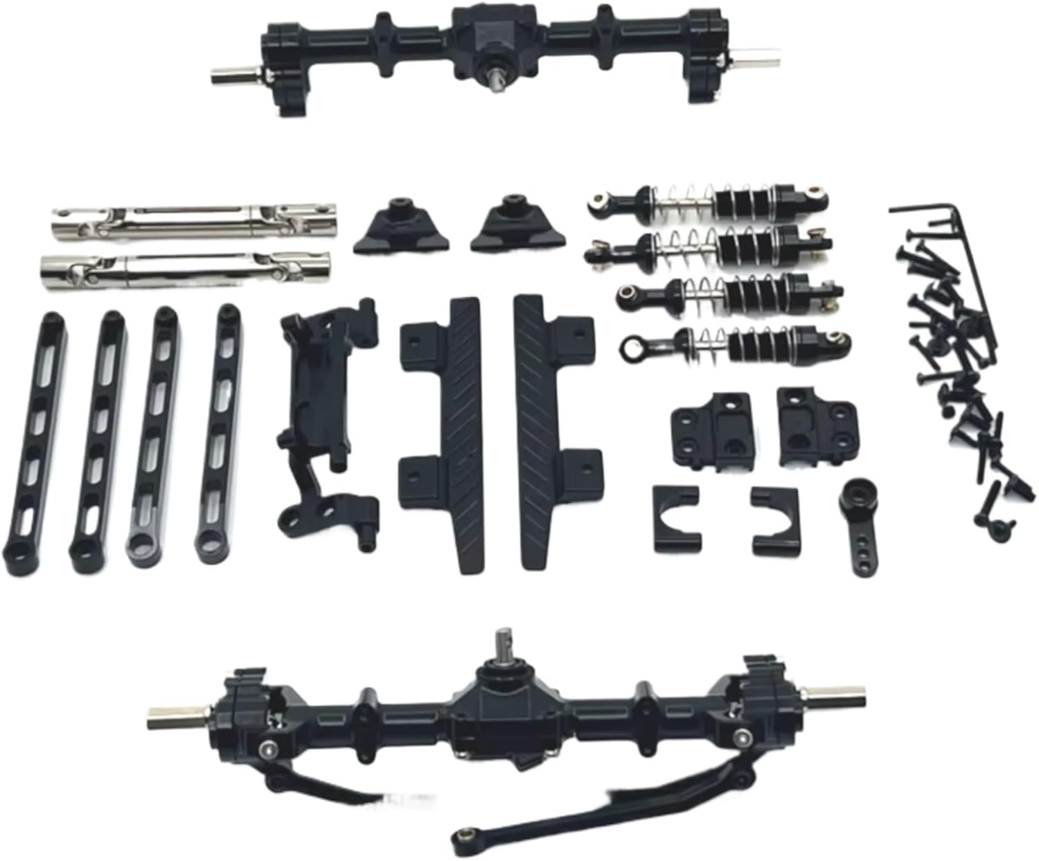 RC Car Accessories for MN82 1/12 Metal Front and Rear Portal Axle for Chassis Link Rod Pull Rod Mount Shock Absorber Side Pedal RC Car Upgrade Parts(Black)