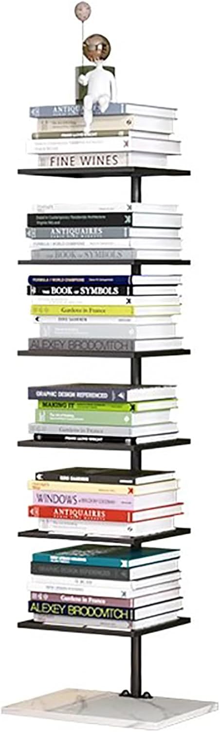 SHENJIA Metal Spine Bookshelf Tower, Modern Open Bookshelf for Small Space, Tall Vertical Floor Bookcase with Invisible Floating Design for Display Shelf Storage Rack