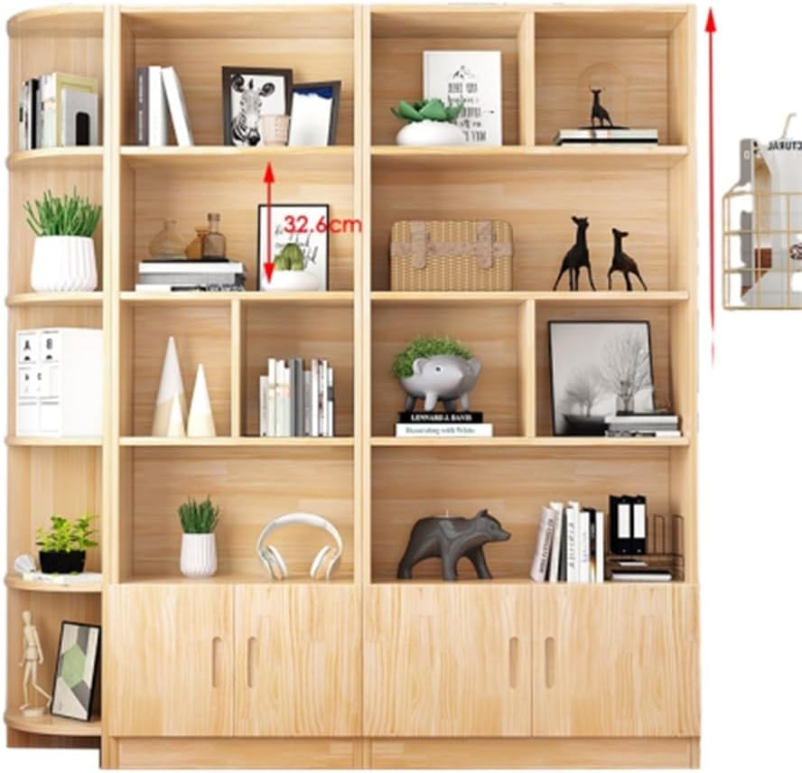 Solid Wood Bookcase, Original Pine Integrated Wall Unit, 24cm Corner Display Cabinet, Freestanding Bookshelf (Color : (24+80+24) x24x180cm with Door) ((24+60+80) x24x180cm with Door Door)
