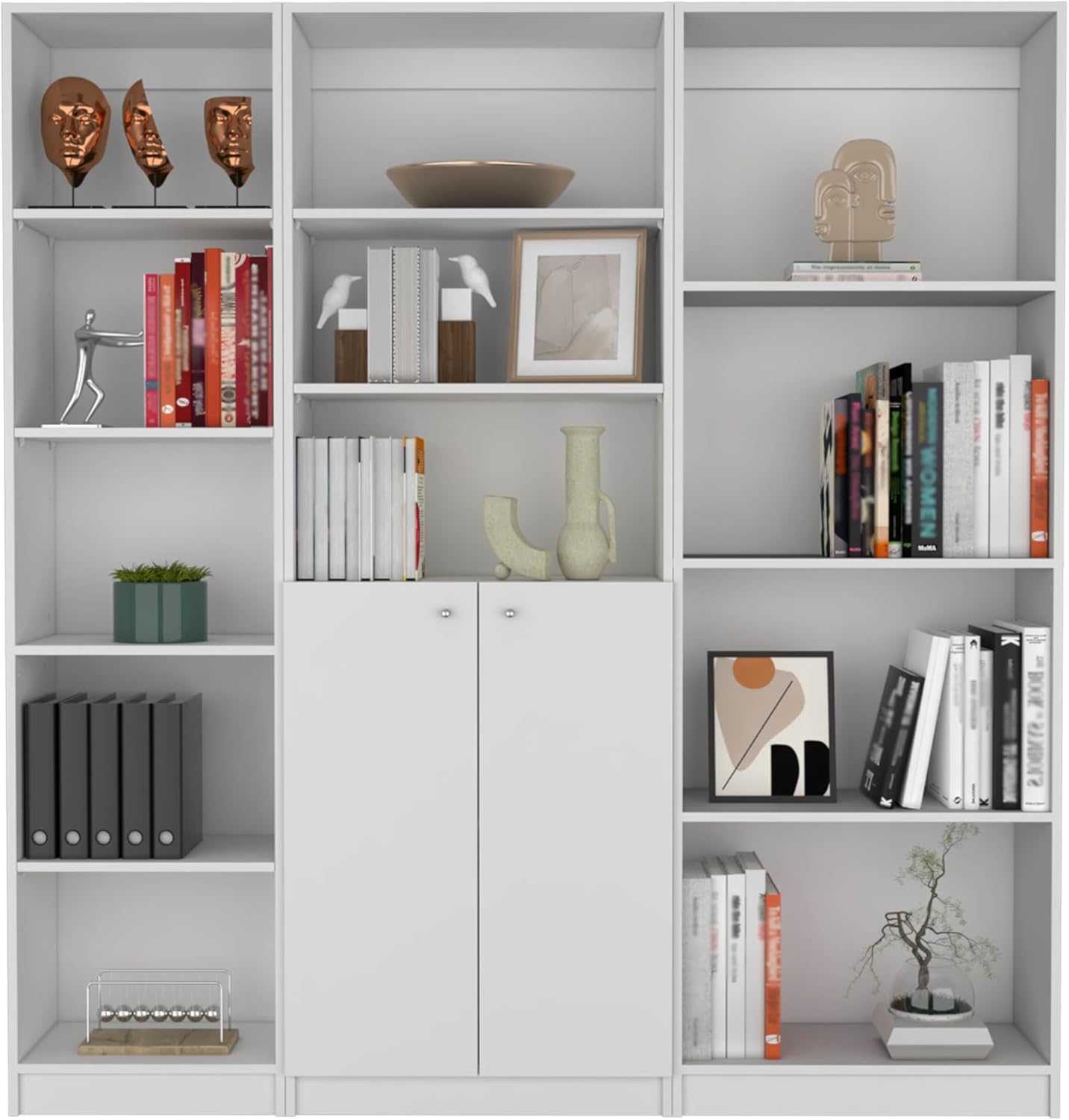 agnixnaf 3 Piece Living Room Set with 3 Bookcases,White,Comprehensive Storage,Open & Closed Options,2-Door,Robust Build