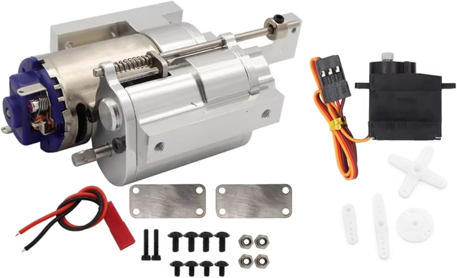 for WPL for B1 B14 B24 C14 C24 C24-1 C34 C44 C54 B16 B36 CB05s 1/16 All-Metal 2 Speed Transmission Gearbox RC Car Upgrades Parts RC Repair Parts(Silver and Servo)