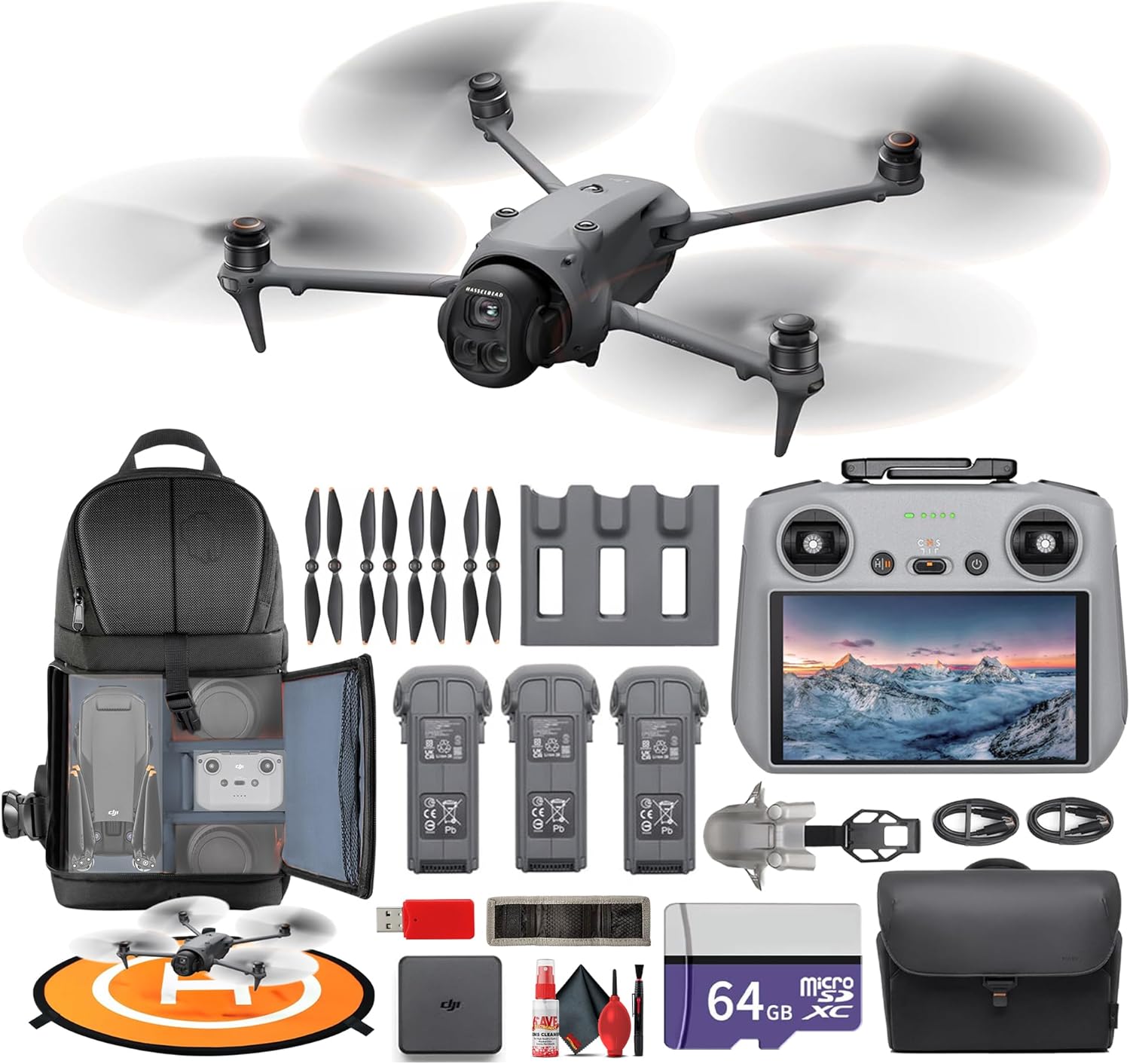 DJI Mavic 4 Pro Drone Fly More Combo Professional Aerial Camera | Advanced Obstacle Avoidance | Long Flight Time | Cinematic Video + 64GB Card + BackPack + Landing Pad + More (12 Pcs)