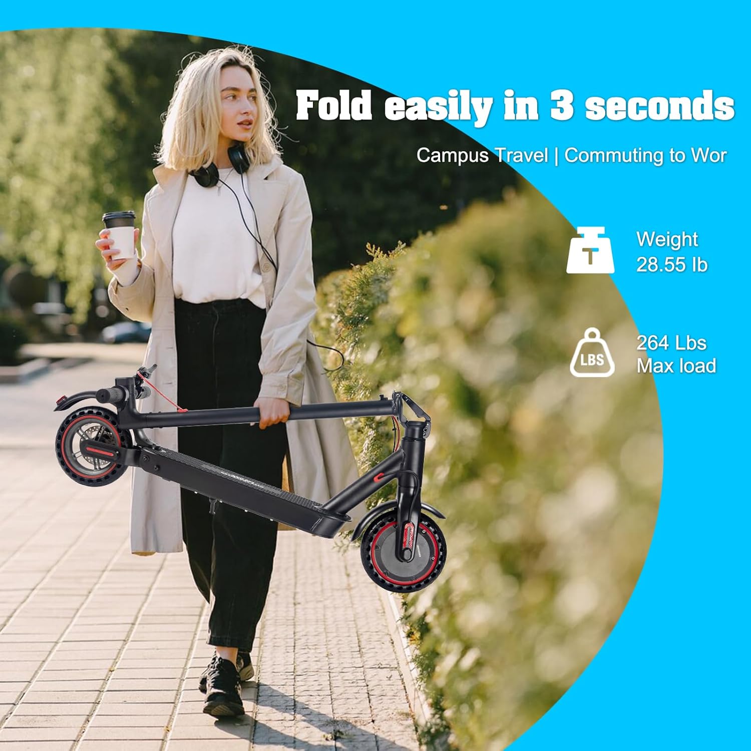 Electric Scooter for Adults,8.5”Solid Tires, 350W Motor,19 MPH,15 Miles Range,Rear Suspension,Dual Brake System,Commuter Escooter,Foldable E-Scooter,APP