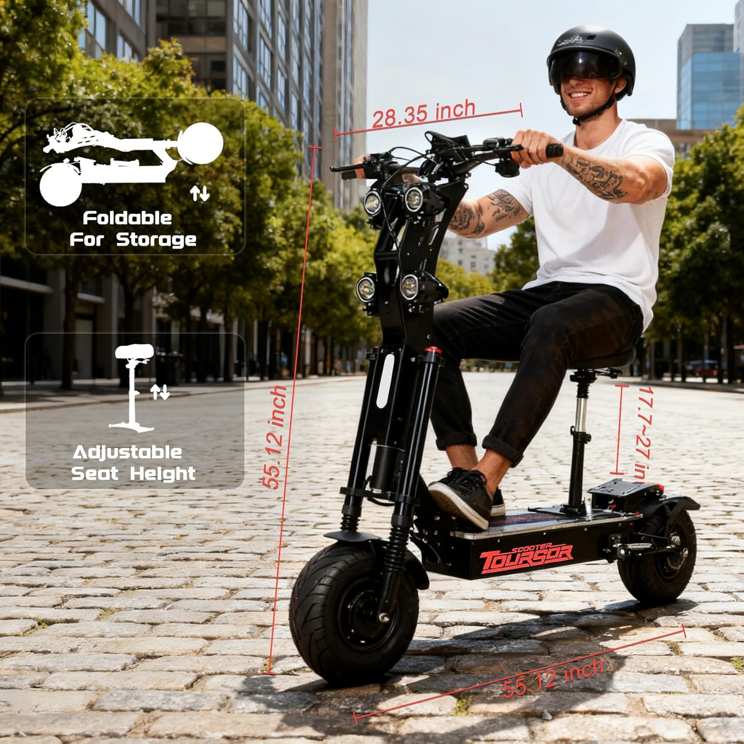 Electric Scooter for Adults, X13-72V Foldable Scooter with Seat, 10KW Dual Motor, 40AH Battery Capacity, 65MPH Max Speed, 75 Miles Long Range, LCD Instrument, Dual Charging Port, 13'' Off-Road Tires