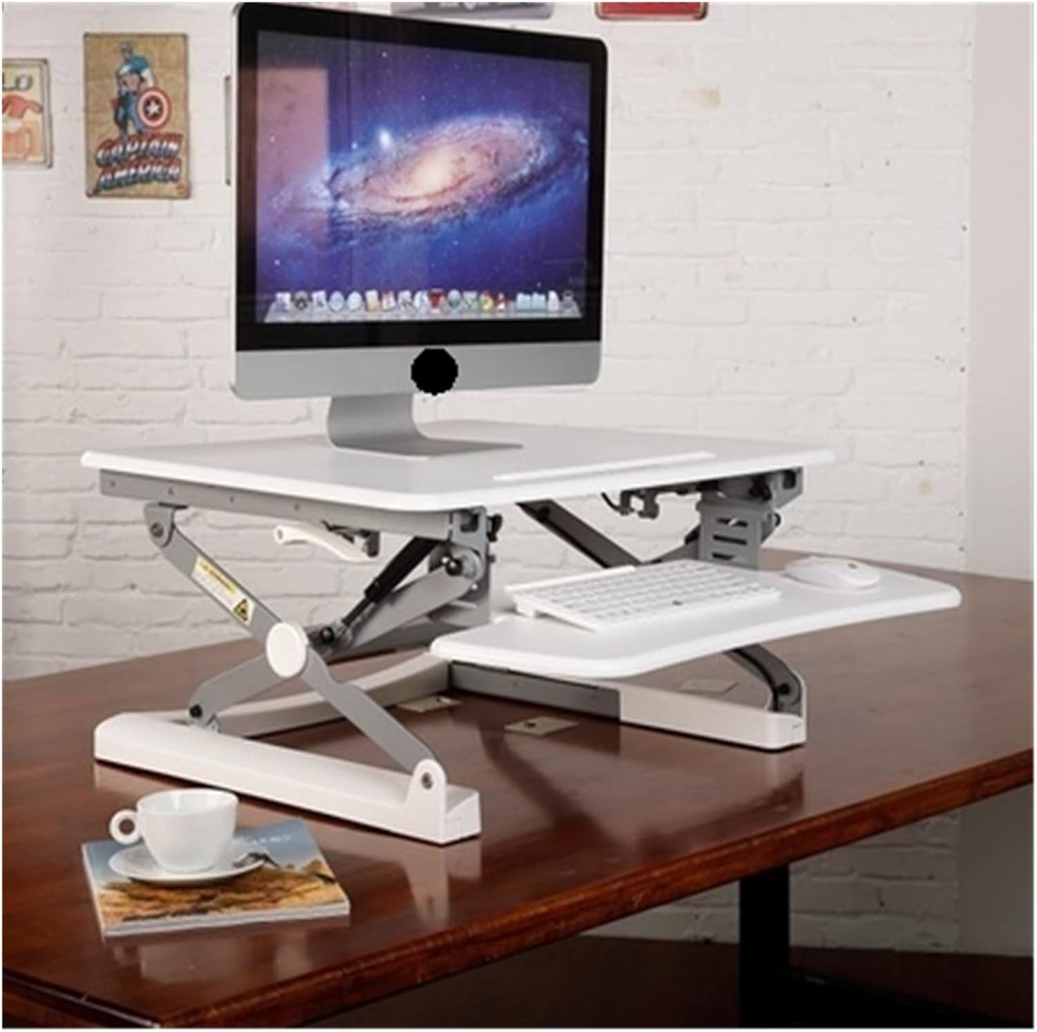 M1M EasyUp Height Adjustable Sit Stand Desk Riser Foldable Laptop Desk Notebook/Monitor Holder Stand with Keyboard Tray(White)