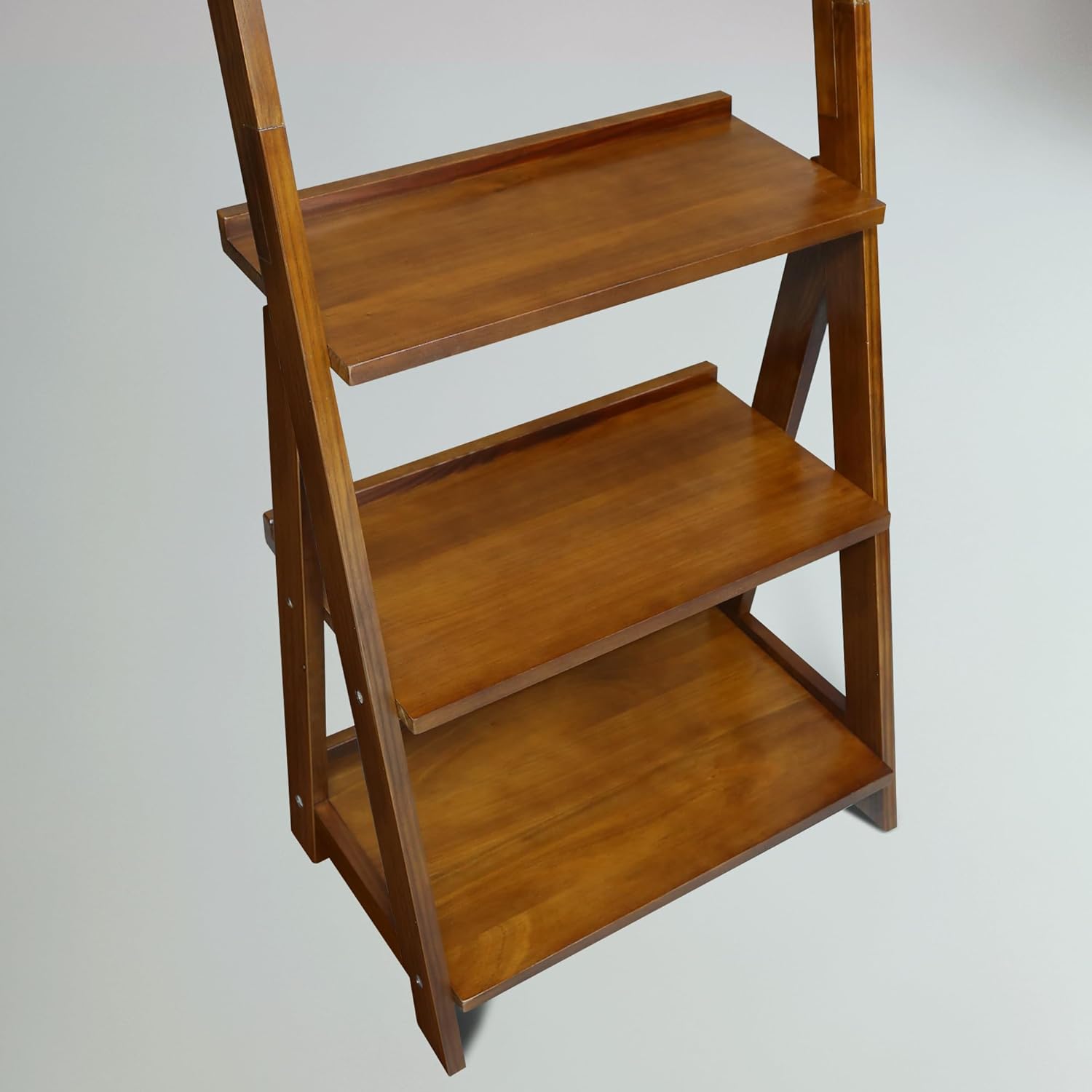 Amber Solid Wood 5-Shelf Freestanding A-Frame Ladder Bookcase, Warm Brown